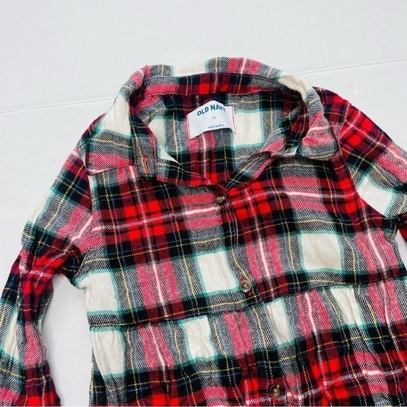 OLD Navy Plaid Button Down Flannel Tiered Dress in Red, Green & White - Picture 2 of 9